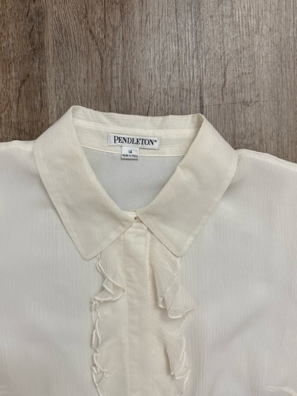 Pendleton • Silk Ivory Ruffle Neck Blouse - Picture 7 of 10